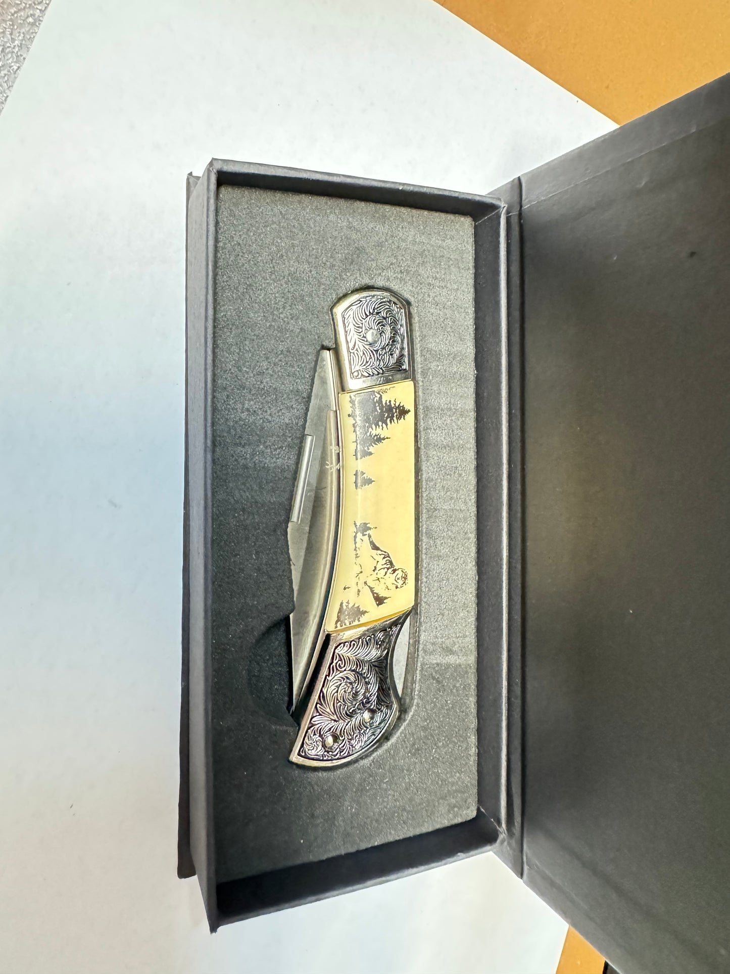 The Bone Edge Wolf Folder Knife with Gift Box