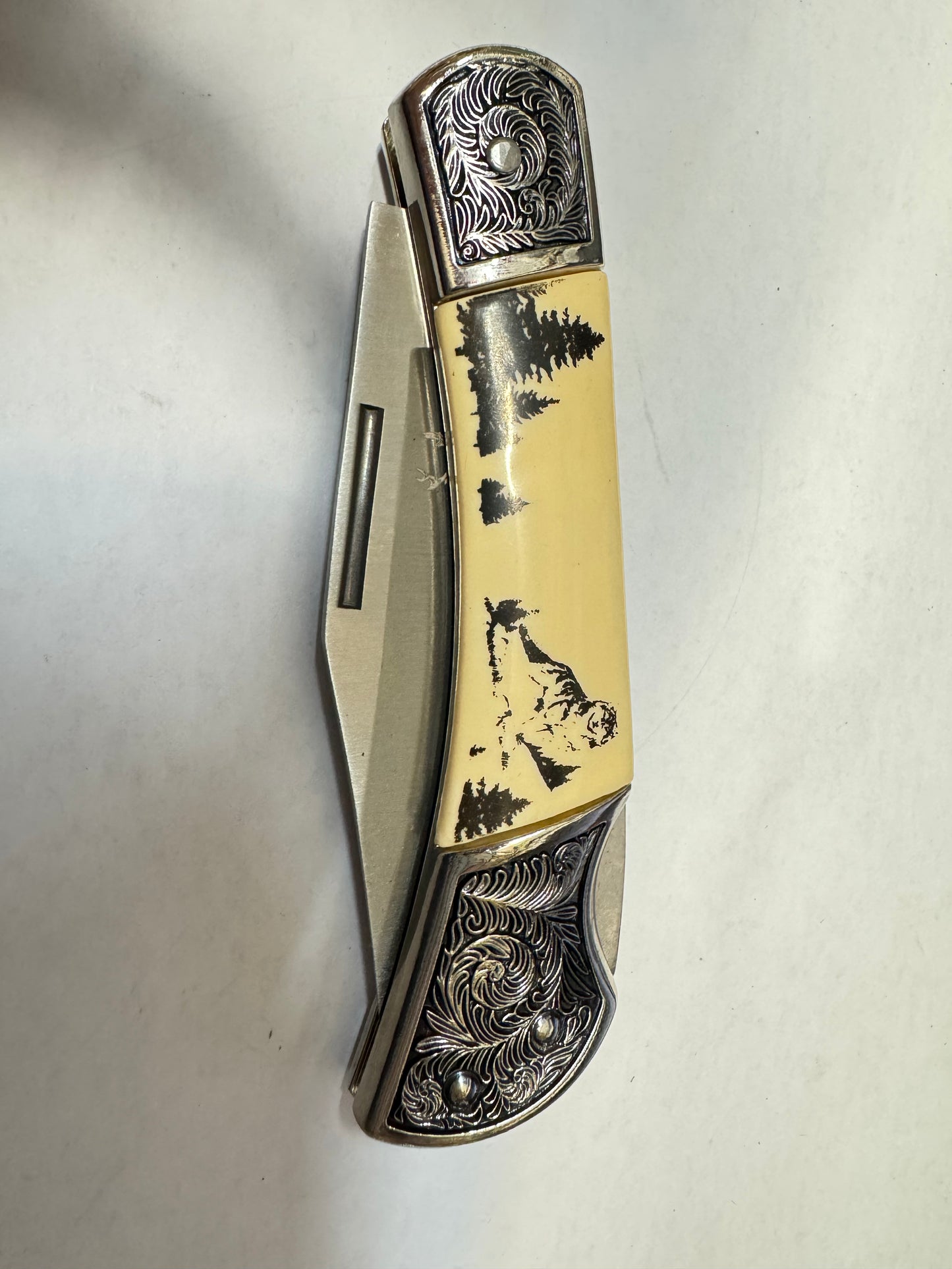 The Bone Edge Wolf Folder Knife with Gift Box