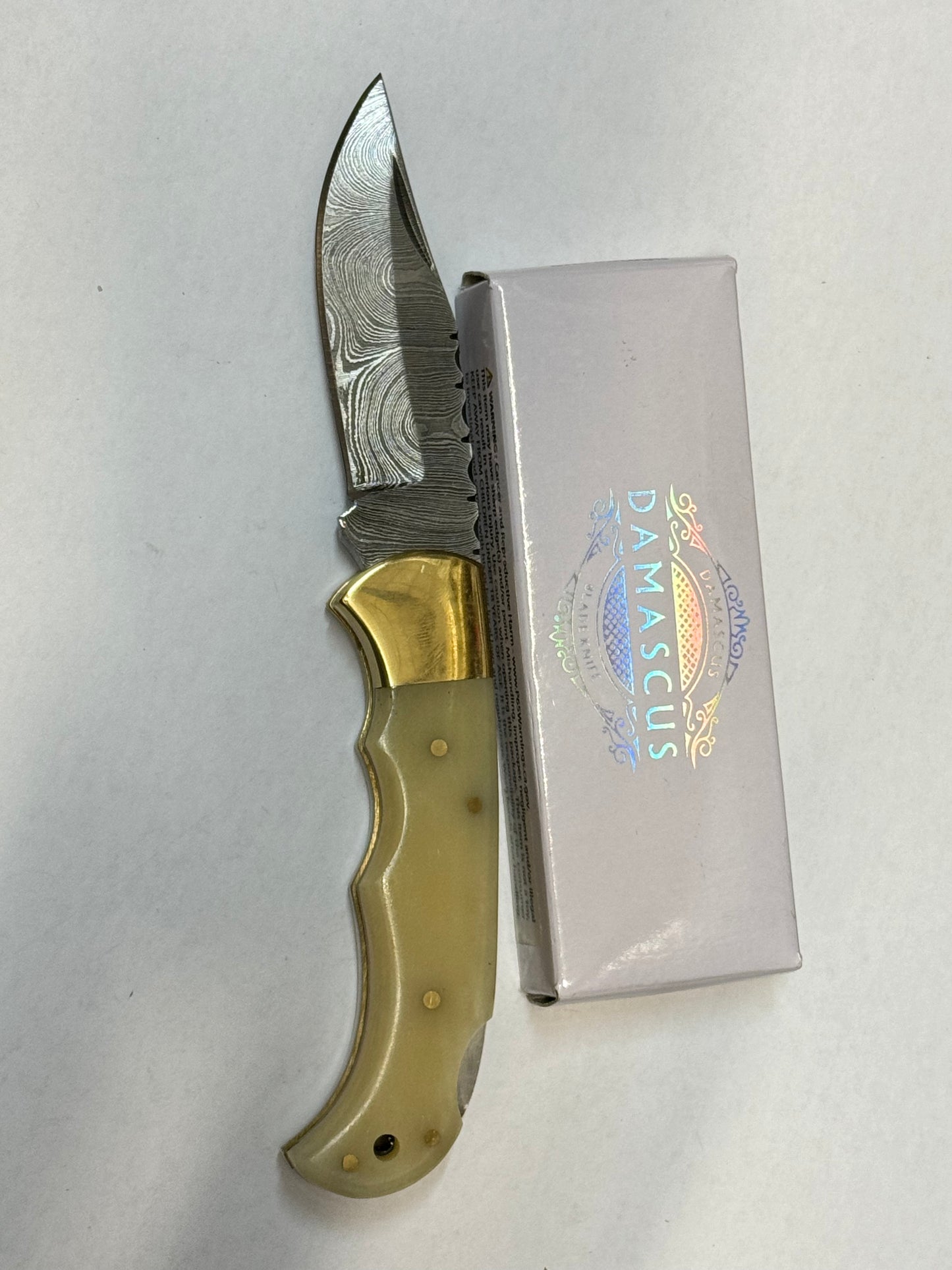 Damascus Bone Handle Folding Knife