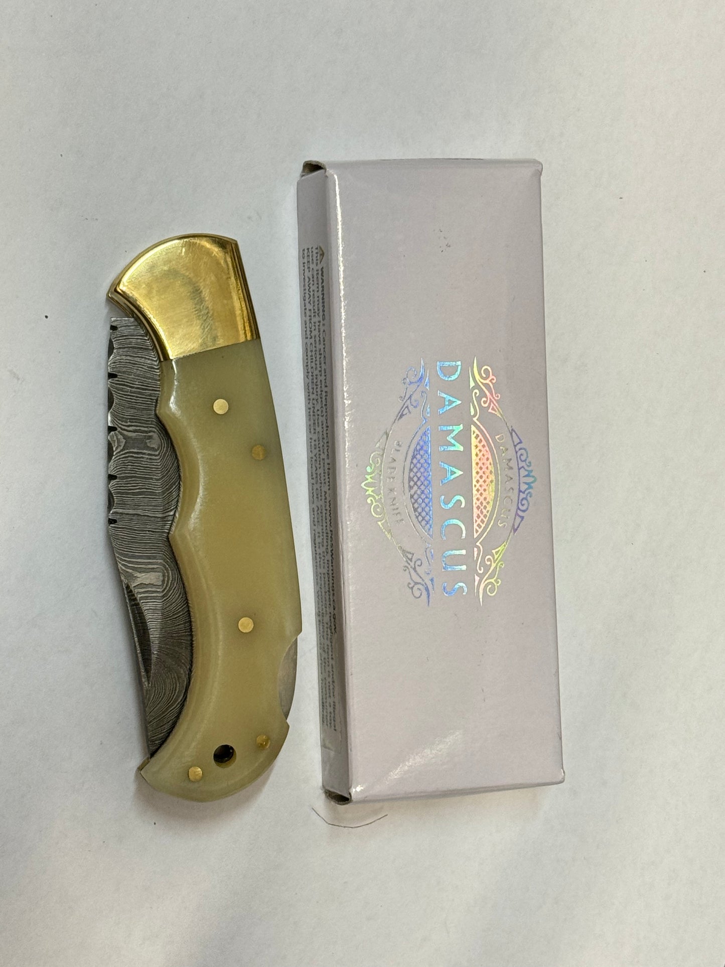 Damascus Bone Handle Folding Knife