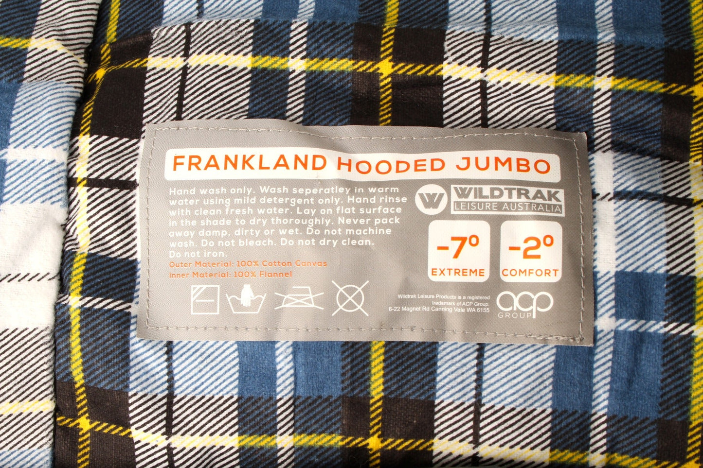 Frankland Hooded Jumbo Sleeping Bag 230X90CM -2 TO -7C