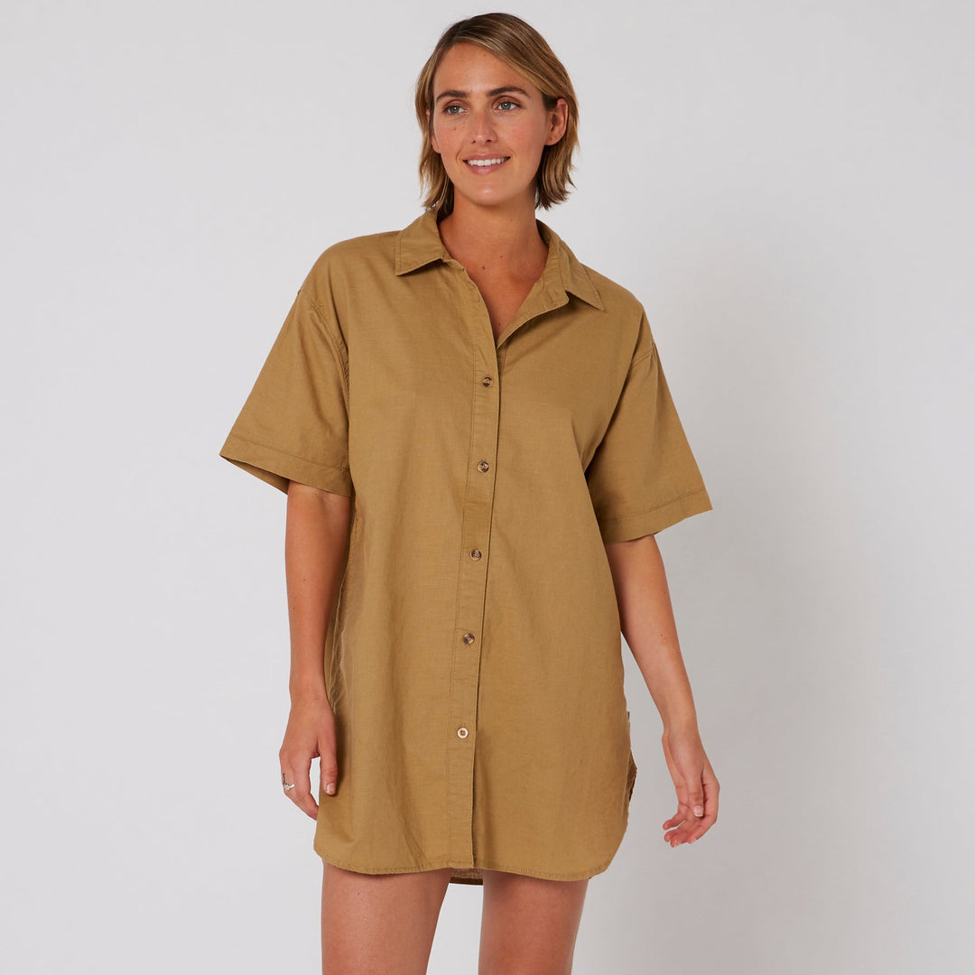 Ocean + Earth Linen Shirt Dress 12 Black