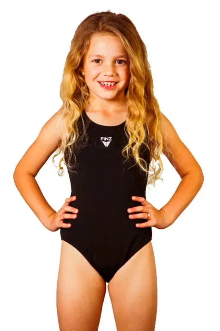Finz Solid MaxBack Bathers Kids 1pce Black