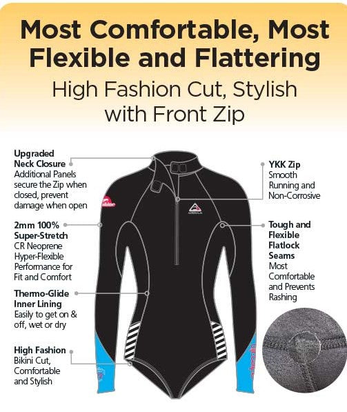 Adrenaline Wahine Lady Long Sleeve Bikini Cut One Piece Wetsuit 2mm