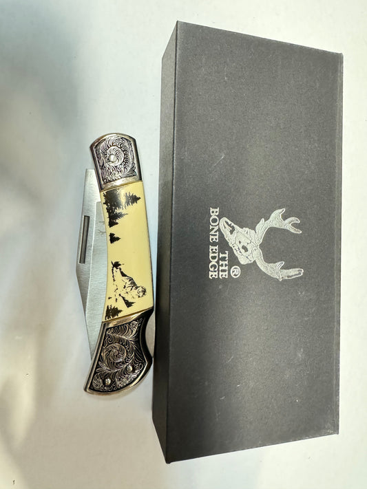 The Bone Edge Wolf Folder Knife with Gift Box