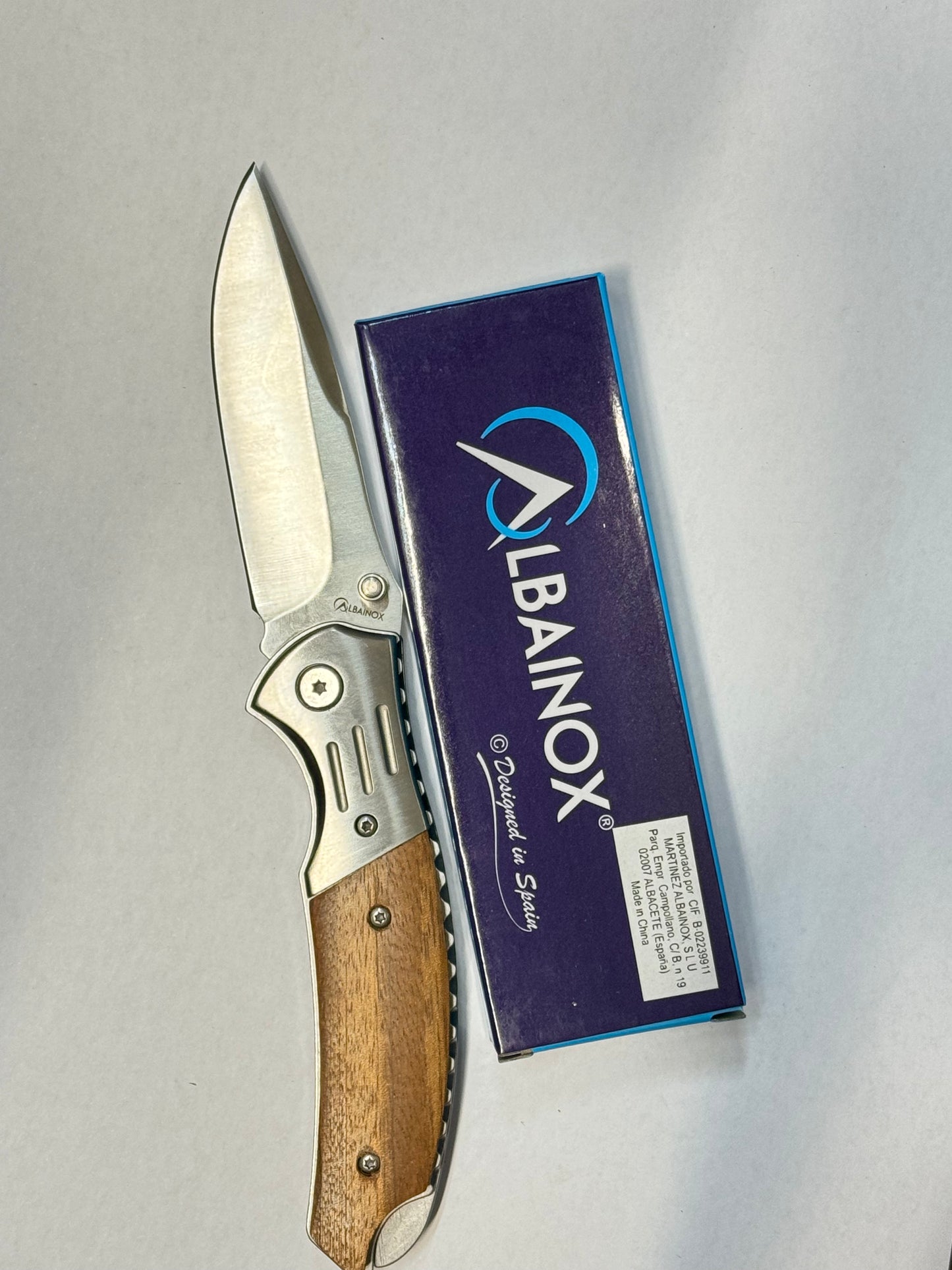 Albainox Folding Knife Silver with Partial Wood Handle