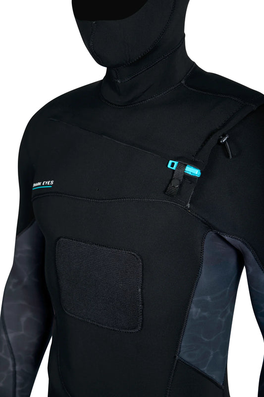 Shark Eyes 4mm Hybrid Chest Zip Steamer Wetsuit With Hood