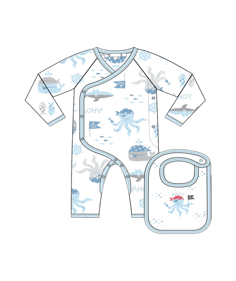 Earth Nymph Baby Boy Ocean Fun Romper/Bib Set