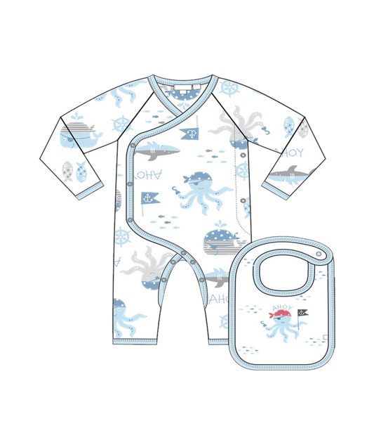 Earth Nymph Baby Boy Ocean Fun Romper/Bib Set