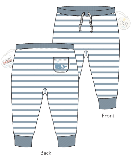 Earth Nymph Baby Boys Jogger Pants Whale 0 White/Blue