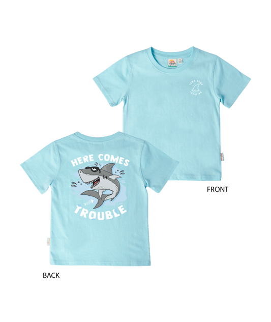 Earth Nymph Here Comes Trouble Kids T Shirt 2 Aqua