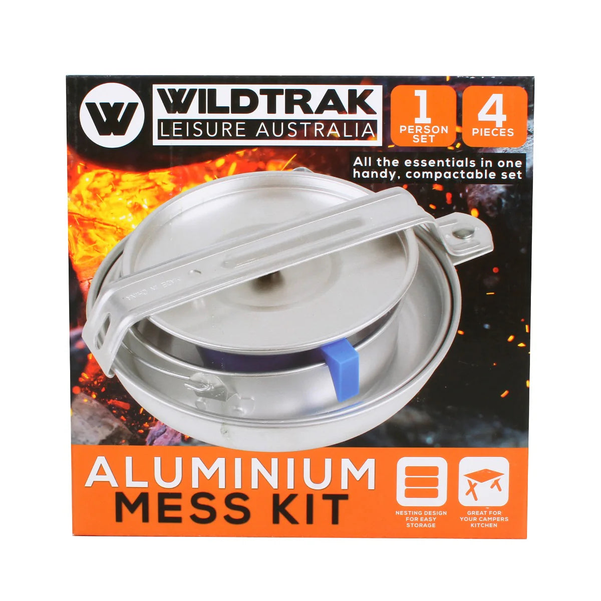 Wildtrak Hiker 1P Essential Mess Cooking Kit Aluminum Pots Frypan and Drinking Cup