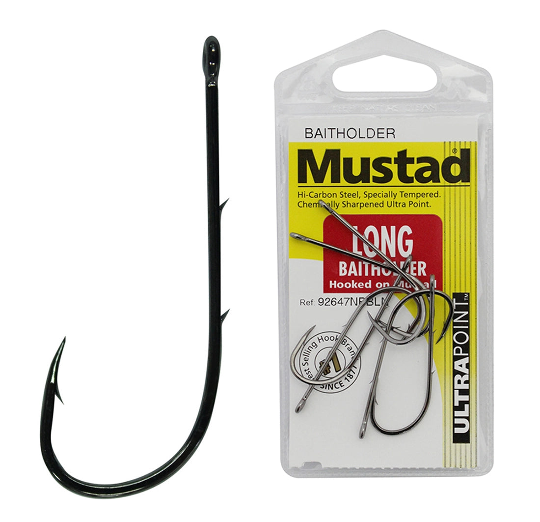 Mustad Long Baitholder Hooks Chrome (Carded)