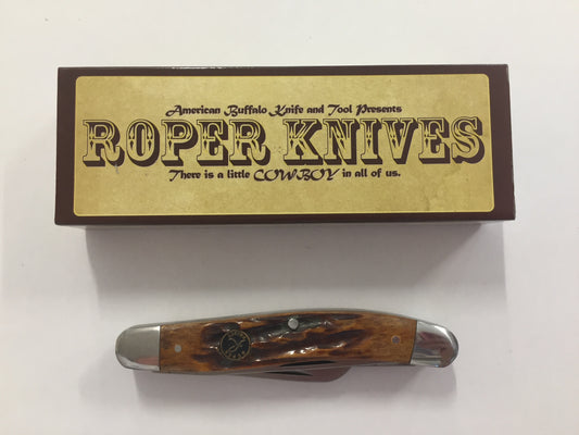 Roper Knives Stockman Carved Wood Pocket Knife