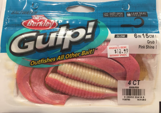 Berkley Gulp Grub Pink Shine 6in/15cm