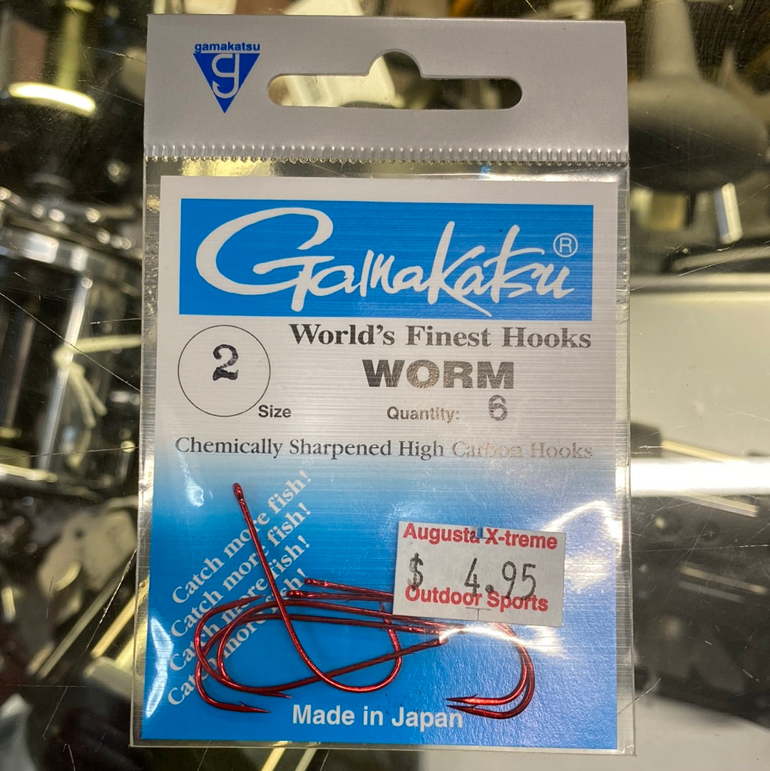 Gamakatsu Worm Hooks Chemically Sharpened Size 2 Qty 6