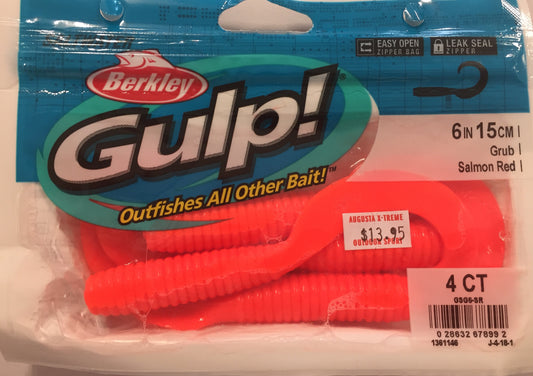 Gulp 6in/15cm Grub Salmon Red